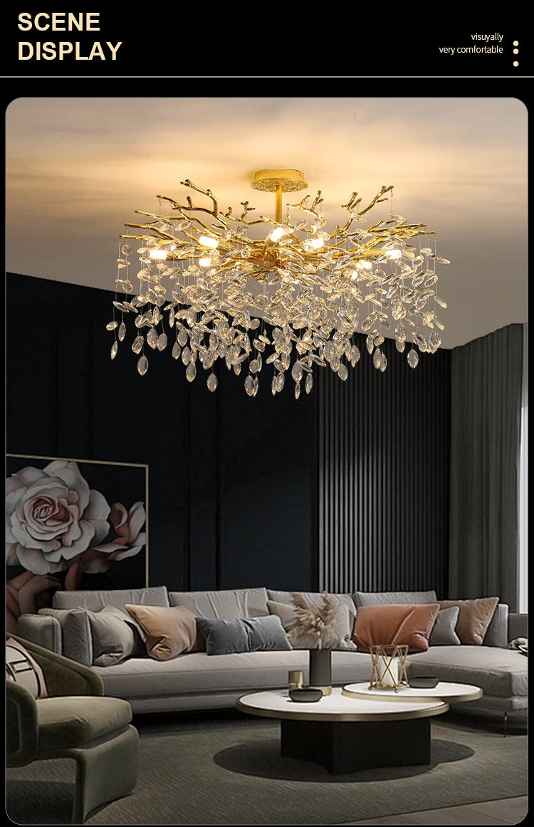 Round Chrome K9 Crystal Ceiling Chandelier For Bedroom Living Dining Room Kitchen Table Modern Crystal Branch Pendant Chandelier