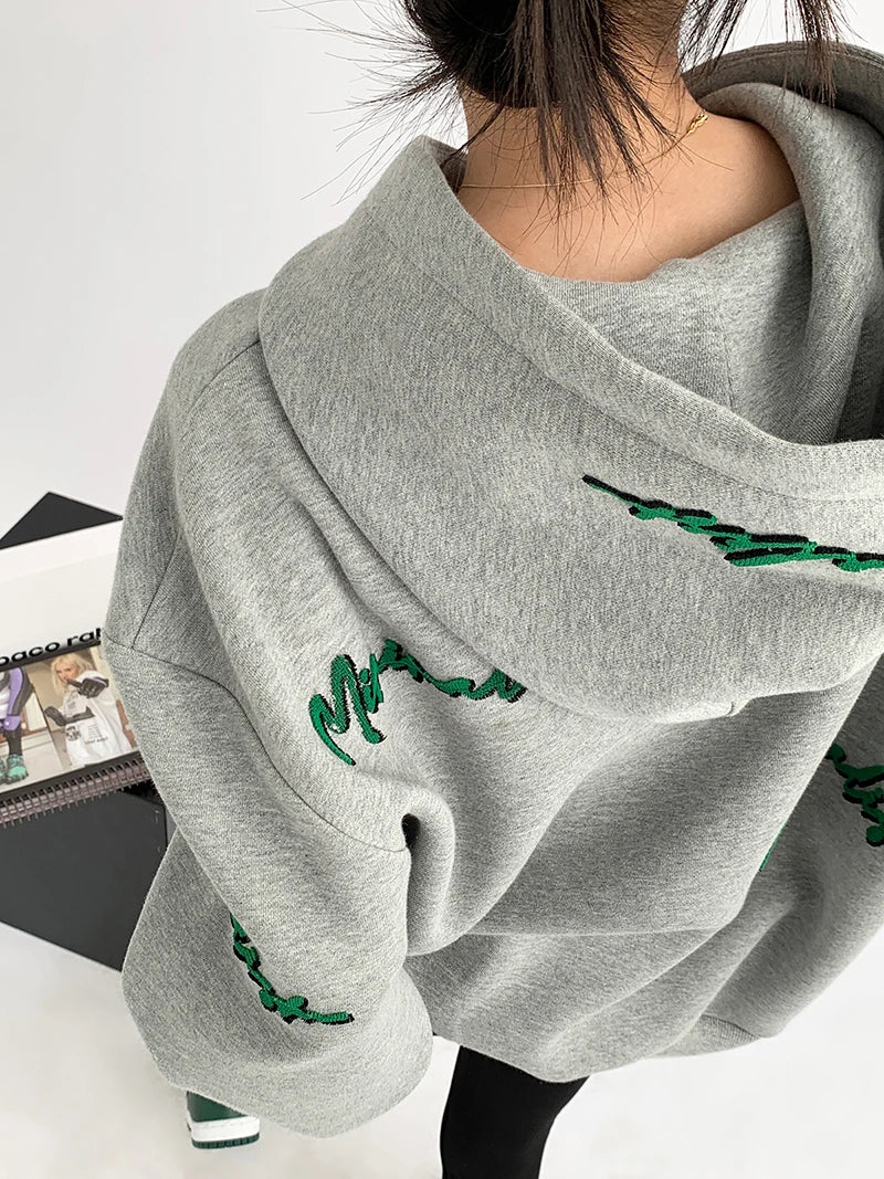 High Quality Letter Print Oversized Hoodies Women Y2k Fall Winter Plus Fleece Thick Sweatshirt Female Korean Baggy Pullover Tops