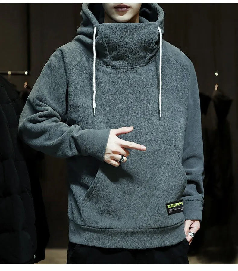 2024 Men's Thick Polar Fleece Sweatshirt Paired Couple Y2k Streetwear Autumn Winter Hood Sports Black Windproof Oversized Hoodie