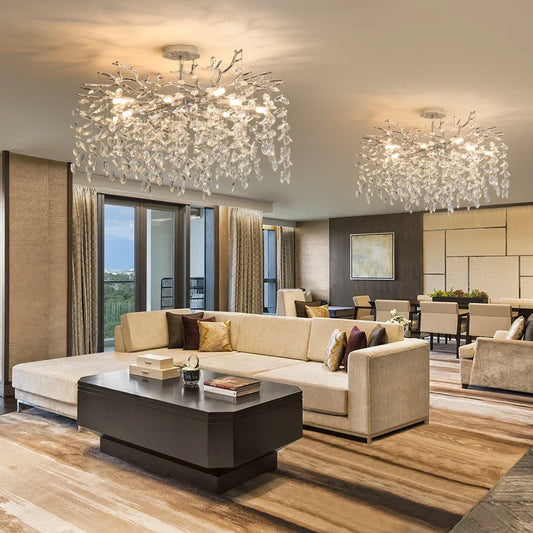 Round Chrome K9 Crystal Ceiling Chandelier For Bedroom Living Dining Room Kitchen Table Modern Crystal Branch Pendant Chandelier