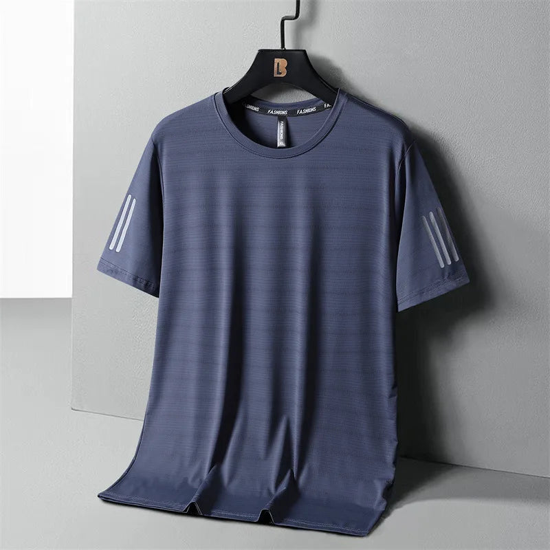 Summer Thin Ice Silk T-Shirt For Men Crew Neck Short Sleeve Casual Soft Fitness Tops Plain Oversized Tees