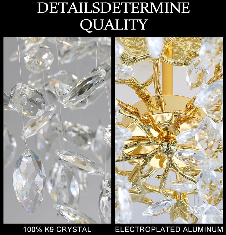 Round Chrome K9 Crystal Ceiling Chandelier For Bedroom Living Dining Room Kitchen Table Modern Crystal Branch Pendant Chandelier
