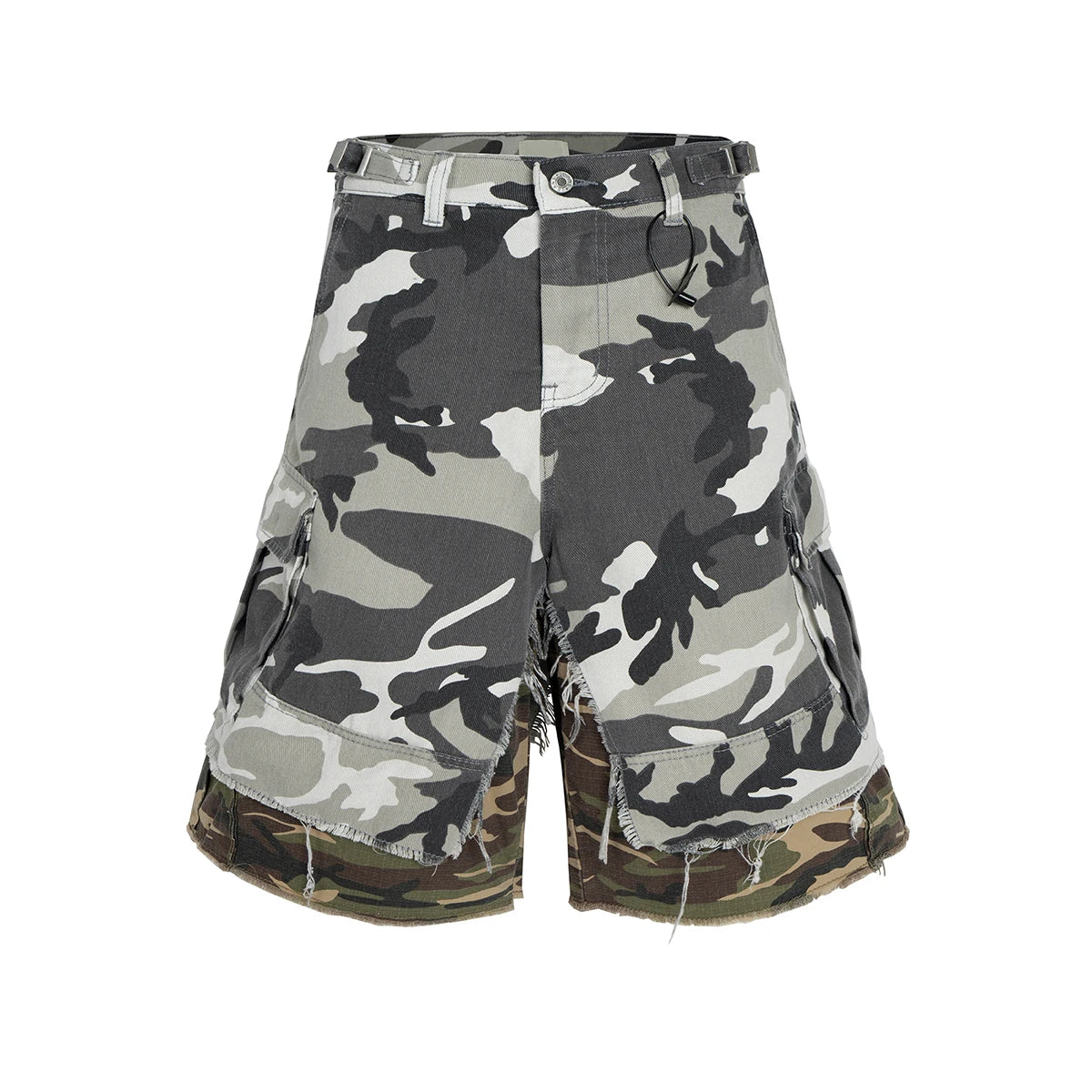 Fake Two Piece Spliced Camouflage Cargo Shorts for Men Wide Leg Patchwork Baggy Over Knee Length Pants Oversized Loose Short