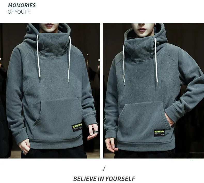 2024 Men's Thick Polar Fleece Sweatshirt Paired Couple Y2k Streetwear Autumn Winter Hood Sports Black Windproof Oversized Hoodie