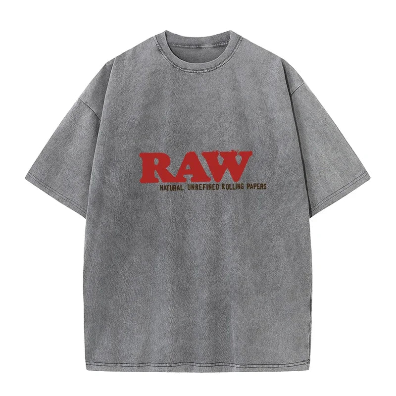 Summer New Men's T Shirts Oversized Loose Clothes Retro Short Sleeves Fashion American Raw Letters Print Crew Neck T Shirts
