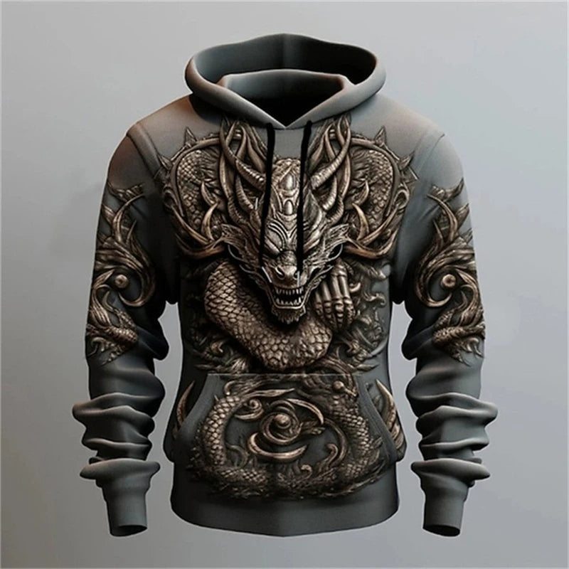 Chinese Dragon Printed Men's Hoodie Fashion 3D Dragon Pattern Tops New Sweatshirt Hip Hop Harajuku Oversized Pullover