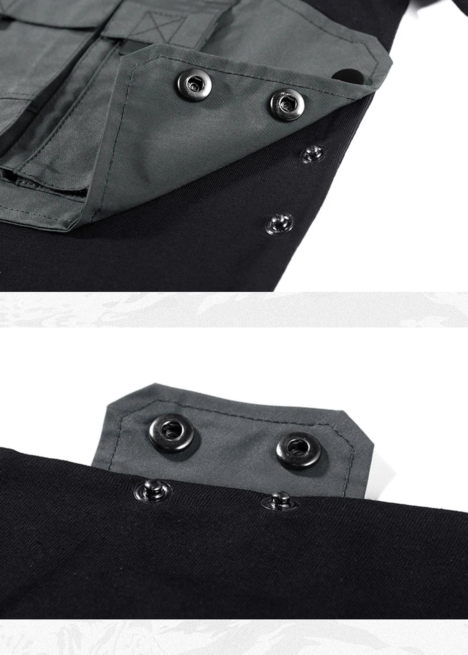 Mens Fashion Techwear T Shirt Hi Street Mechanical Tactical Tshirts Oversized Harajuku Hip Hop Streetwear Cargo Tops Tees