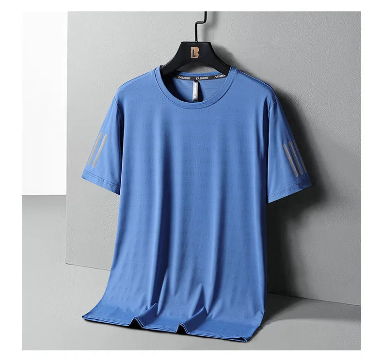 Summer Thin Ice Silk T-Shirt For Men Crew Neck Short Sleeve Casual Soft Fitness Tops Plain Oversized Tees