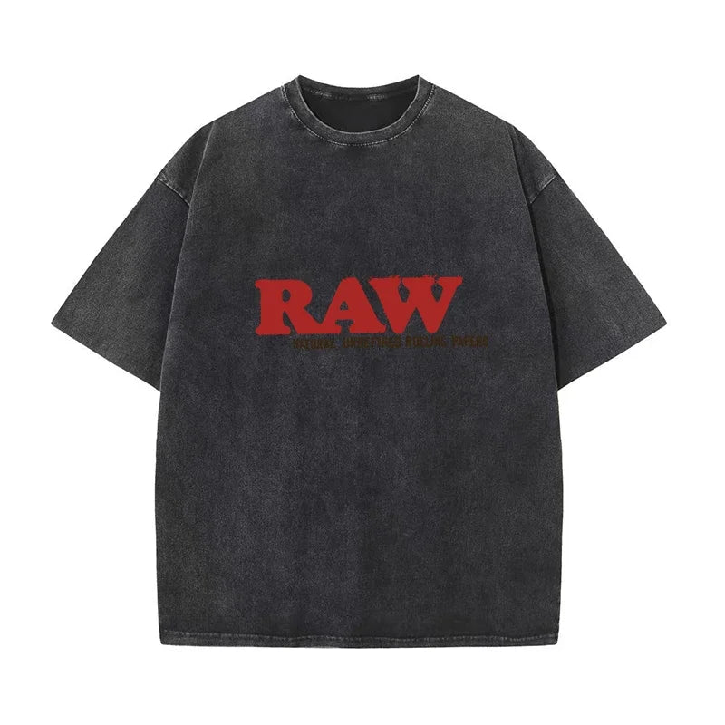 Summer New Men's T Shirts Oversized Loose Clothes Retro Short Sleeves Fashion American Raw Letters Print Crew Neck T Shirts