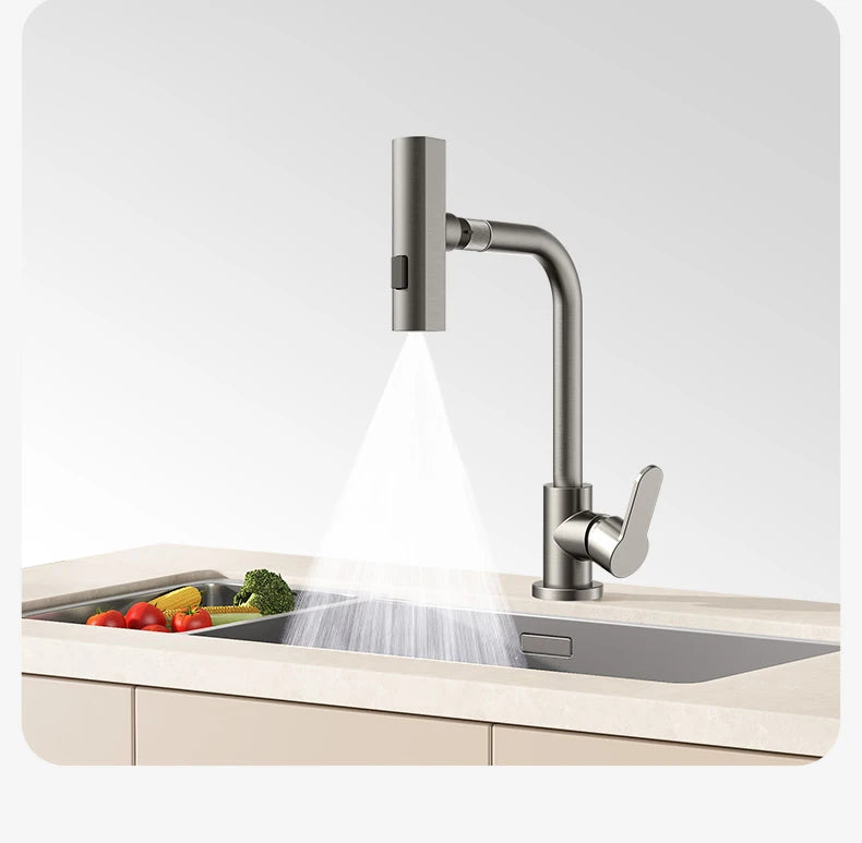 Gray Kitchen Faucets Pull Out Rotation Waterfall Stream Sprayer Head Hot -Cold Water Faucet Wash Basin Rotation Water Tap 