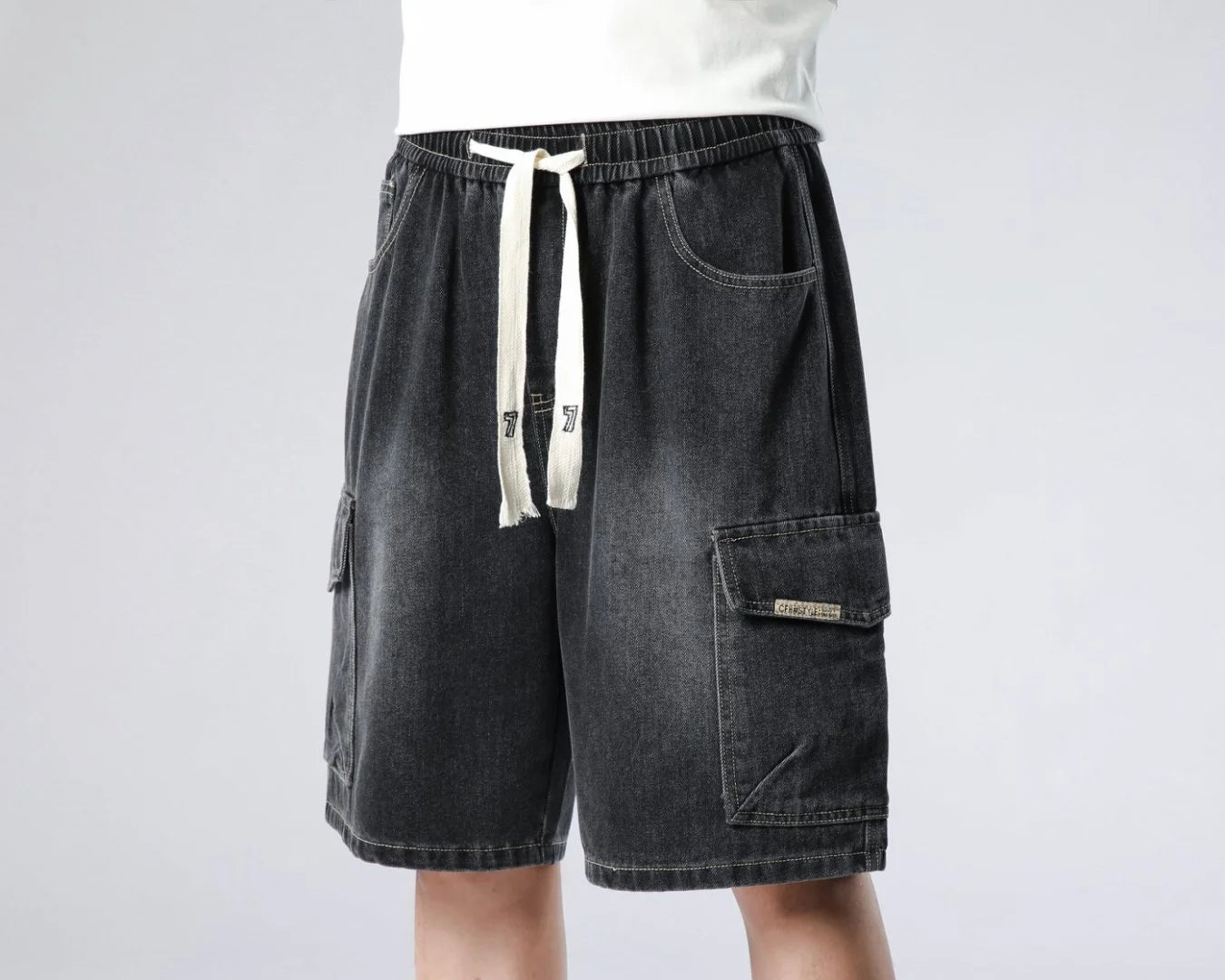 Men's Oversized Denim Shorts Summer Anti-Chafing Mid Waist Stretch Cargo Shorts Youth Hip Hop Beach Streetwear Sizes M-5XL
