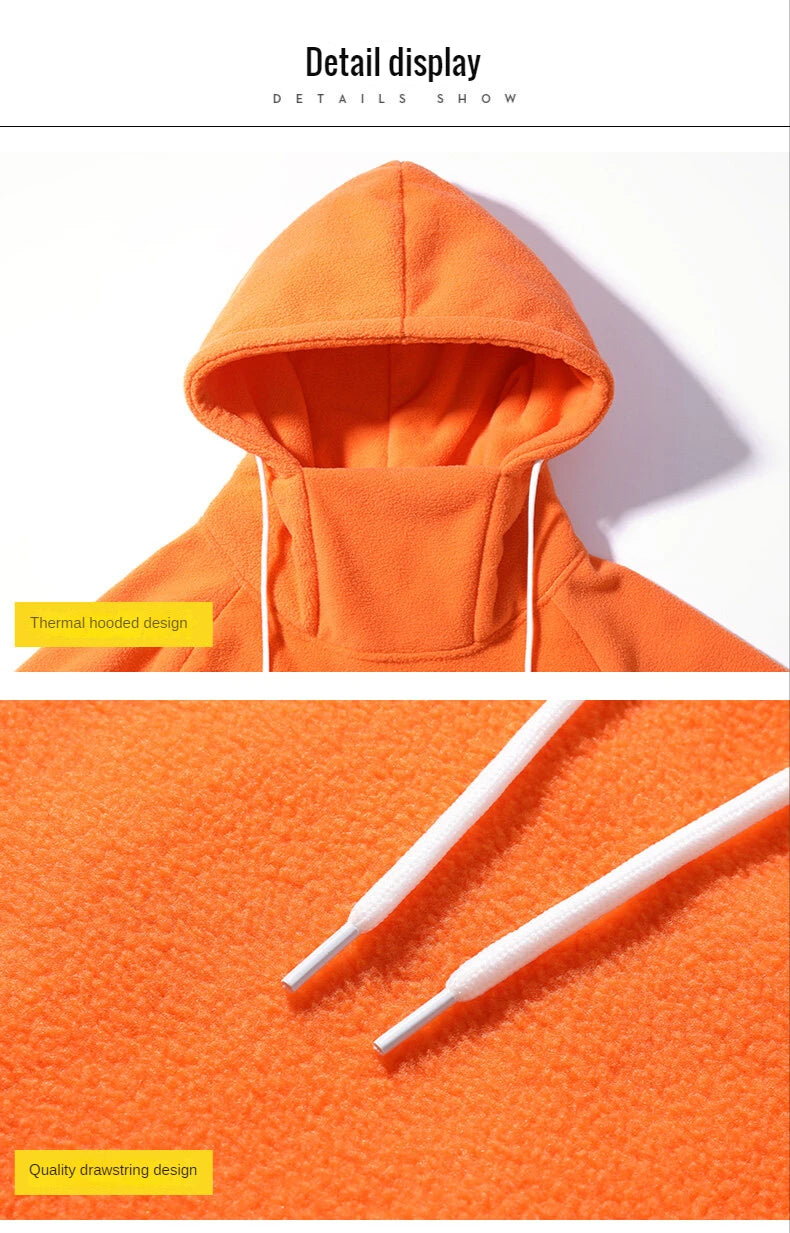 2024 Men's Thick Polar Fleece Sweatshirt Paired Couple Y2k Streetwear Autumn Winter Hood Sports Black Windproof Oversized Hoodie