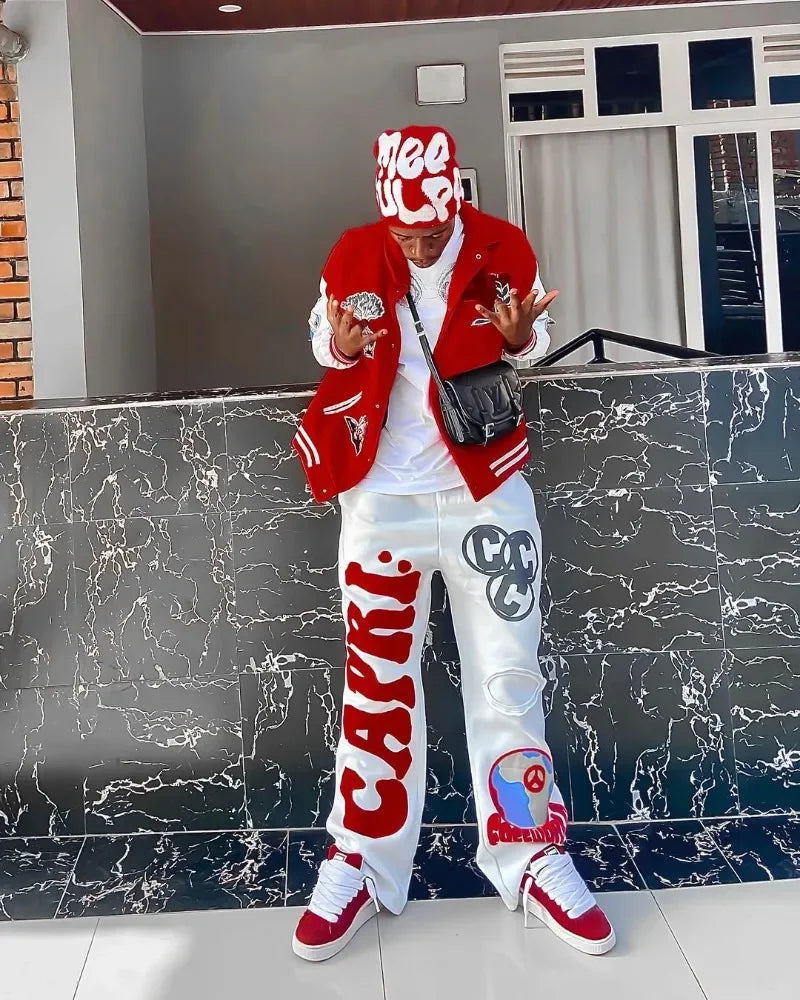2025 Gothic Letter Embroidered Casual Trousers Men Y2k American Fashion Brand Oversized Harajuku Hip-hop Rock Wide-leg Pants Men