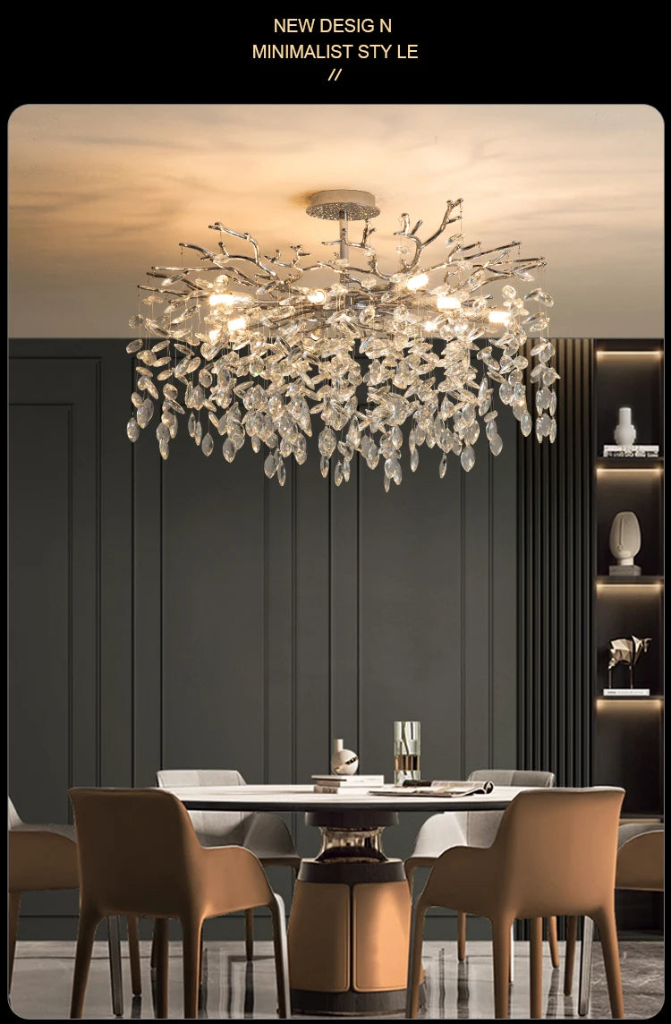 Round Chrome K9 Crystal Ceiling Chandelier For Bedroom Living Dining Room Kitchen Table Modern Crystal Branch Pendant Chandelier