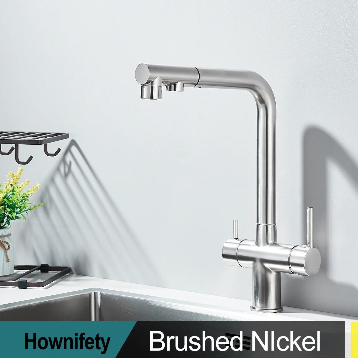 Chrome Black Filter Pull Out Kitchen Faucet Deck Mount 360 Degree Rotation Purified Tapware Cold Hot Crane Tap Dual Spouts Drink