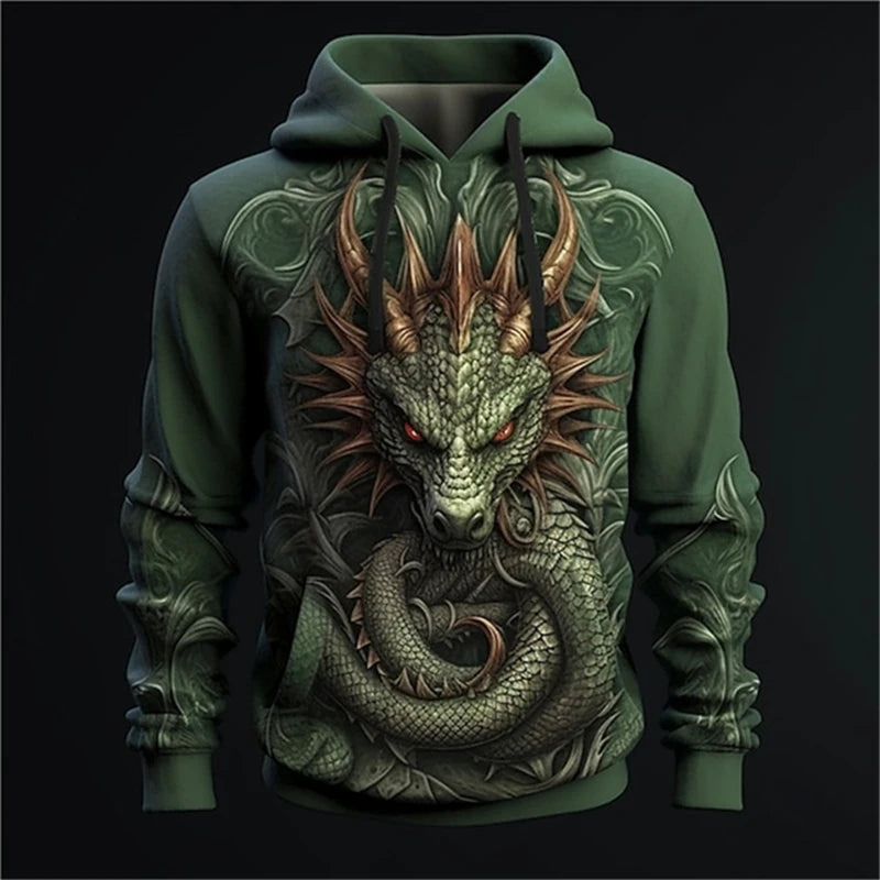 Chinese Dragon Printed Men's Hoodie Fashion 3D Dragon Pattern Tops New Sweatshirt Hip Hop Harajuku Oversized Pullover