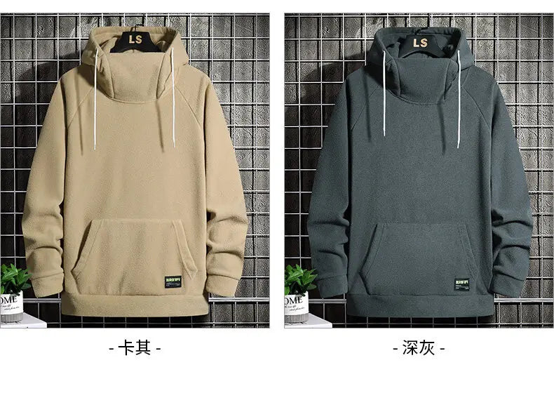 2024 Men's Thick Polar Fleece Sweatshirt Paired Couple Y2k Streetwear Autumn Winter Hood Sports Black Windproof Oversized Hoodie