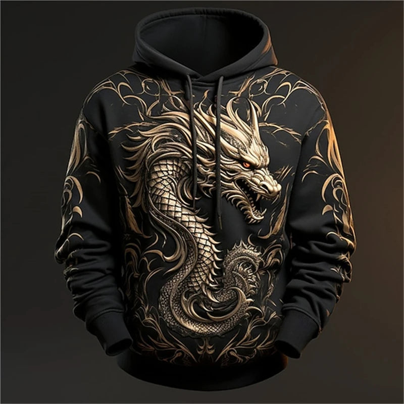 Chinese Dragon Printed Men's Hoodie Fashion 3D Dragon Pattern Tops New Sweatshirt Hip Hop Harajuku Oversized Pullover