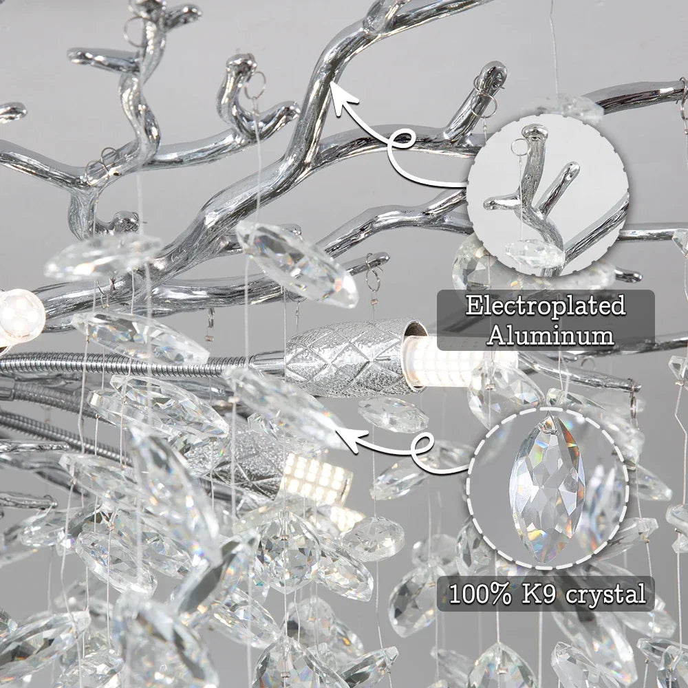 Round Chrome K9 Crystal Ceiling Chandelier For Bedroom Living Dining Room Kitchen Table Modern Crystal Branch Pendant Chandelier