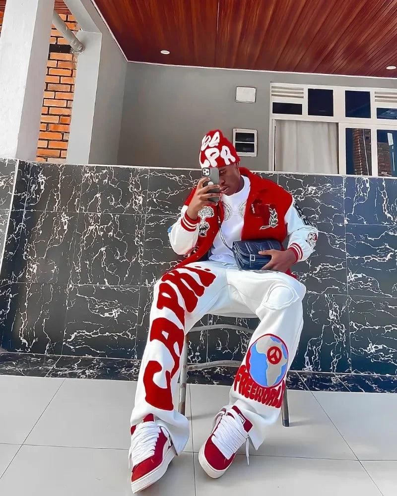 2025 Gothic Letter Embroidered Casual Trousers Men Y2k American Fashion Brand Oversized Harajuku Hip-hop Rock Wide-leg Pants Men