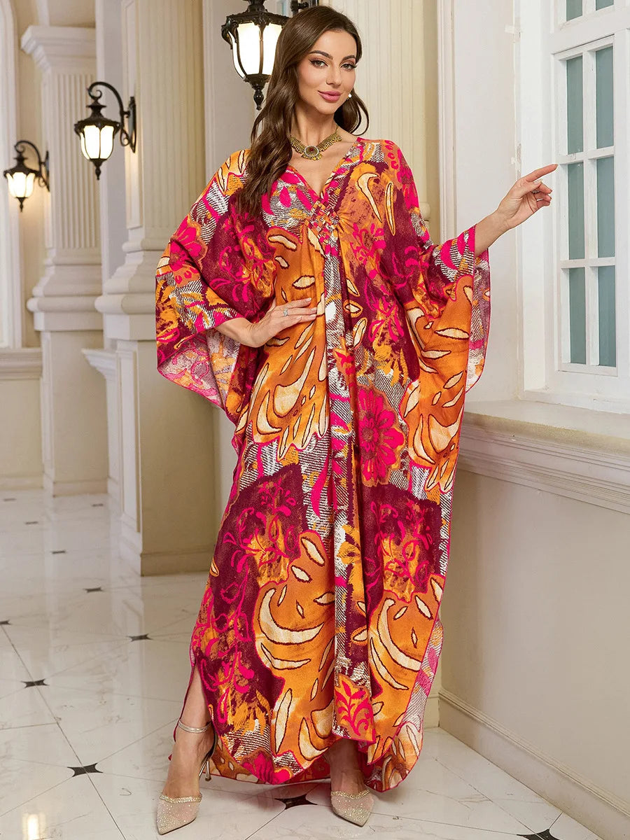 Kaftan Dresses for Women Wave Neck Swimsuit Cover Up Caftan Dress Plus Size Oversized Long Beach Dress