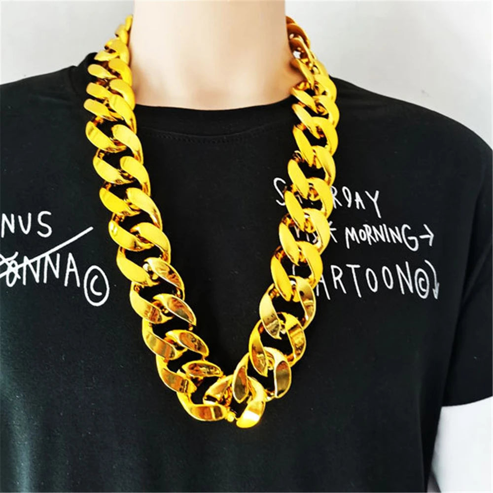 Hip Hop Gold Color Big Acrylic Chunky Chain Necklace For Men Punk Oversized Large Plastic Link Chain Men's Jewelry