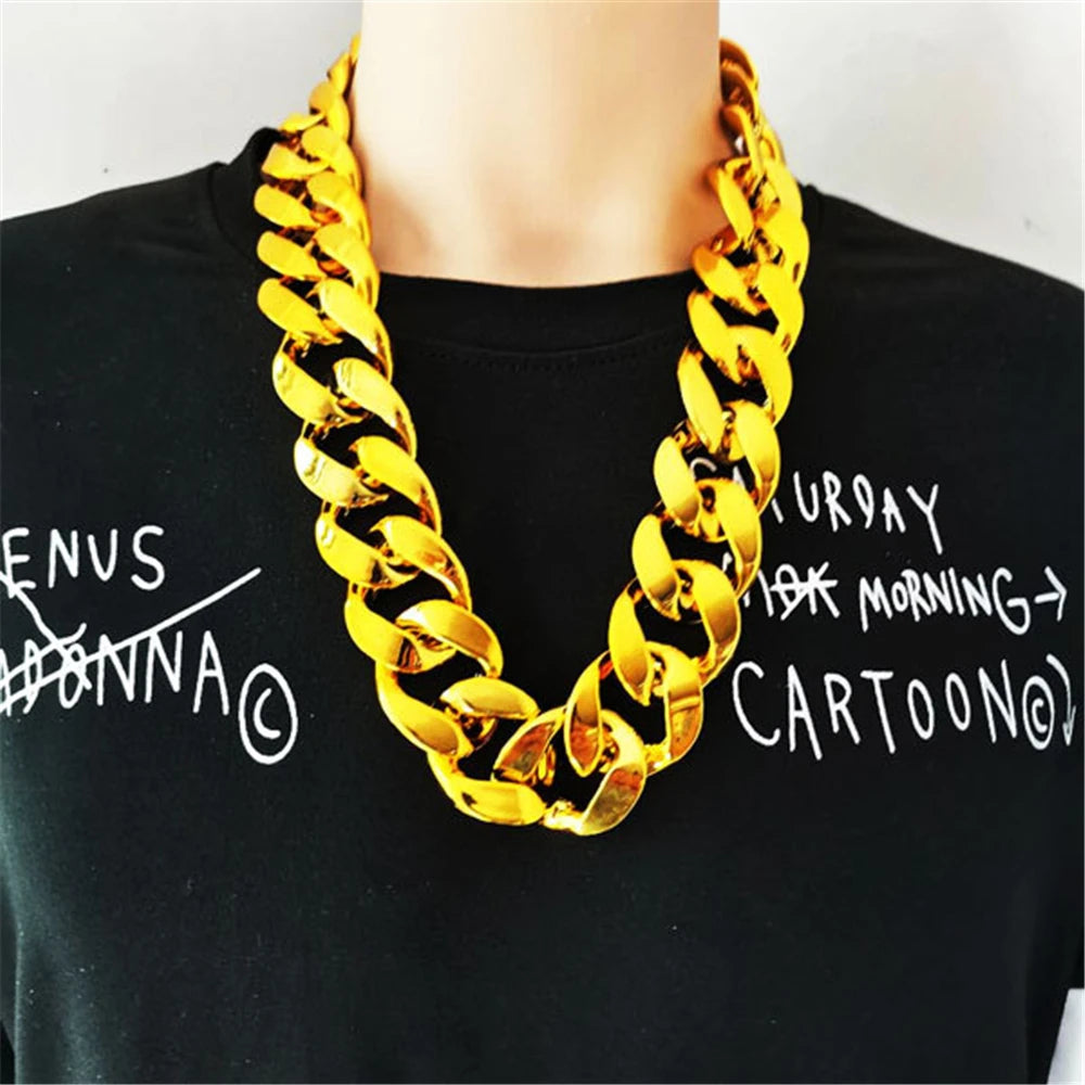 Hip Hop Gold Color Big Acrylic Chunky Chain Necklace For Men Punk Oversized Large Plastic Link Chain Men's Jewelry