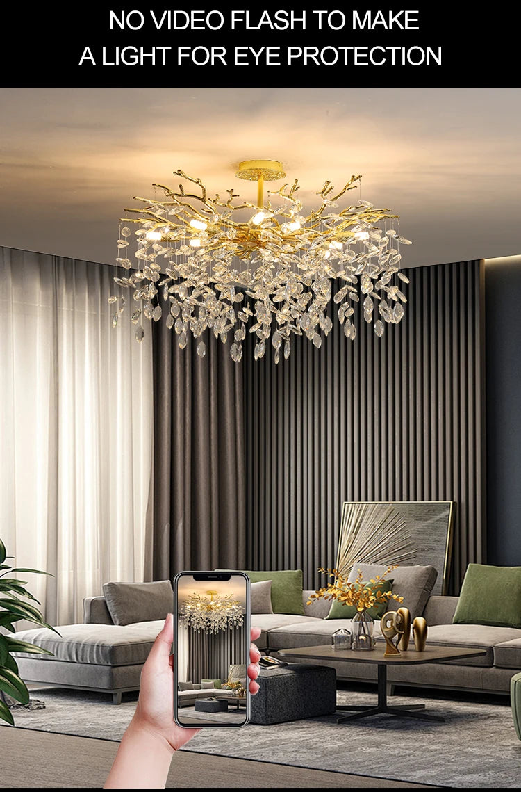 Round Chrome K9 Crystal Ceiling Chandelier For Bedroom Living Dining Room Kitchen Table Modern Crystal Branch Pendant Chandelier