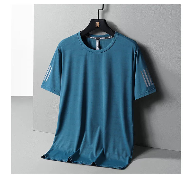 Summer Thin Ice Silk T-Shirt For Men Crew Neck Short Sleeve Casual Soft Fitness Tops Plain Oversized Tees