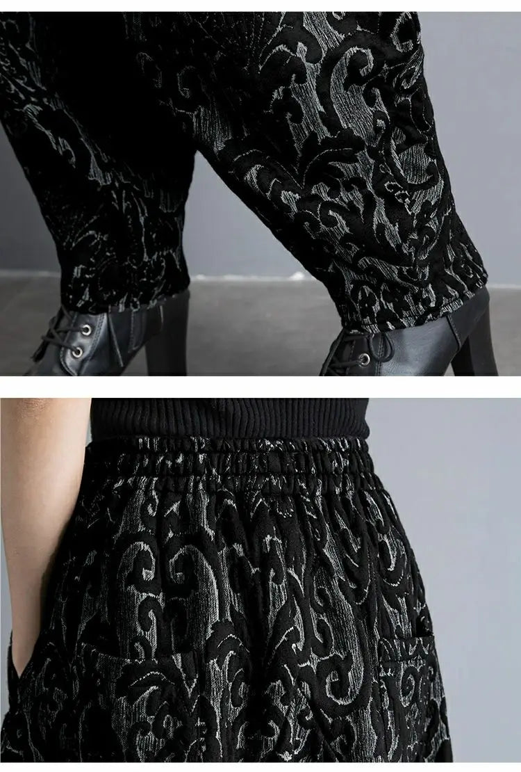 New Draping winter Jacquard Bloomers Women Casual Loose High Waist Vintage Wide Leg Harlan Pants Oversized Mom Pants trousers