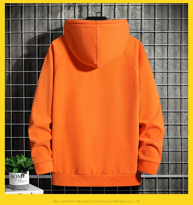 2024 Men's Thick Polar Fleece Sweatshirt Paired Couple Y2k Streetwear Autumn Winter Hood Sports Black Windproof Oversized Hoodie