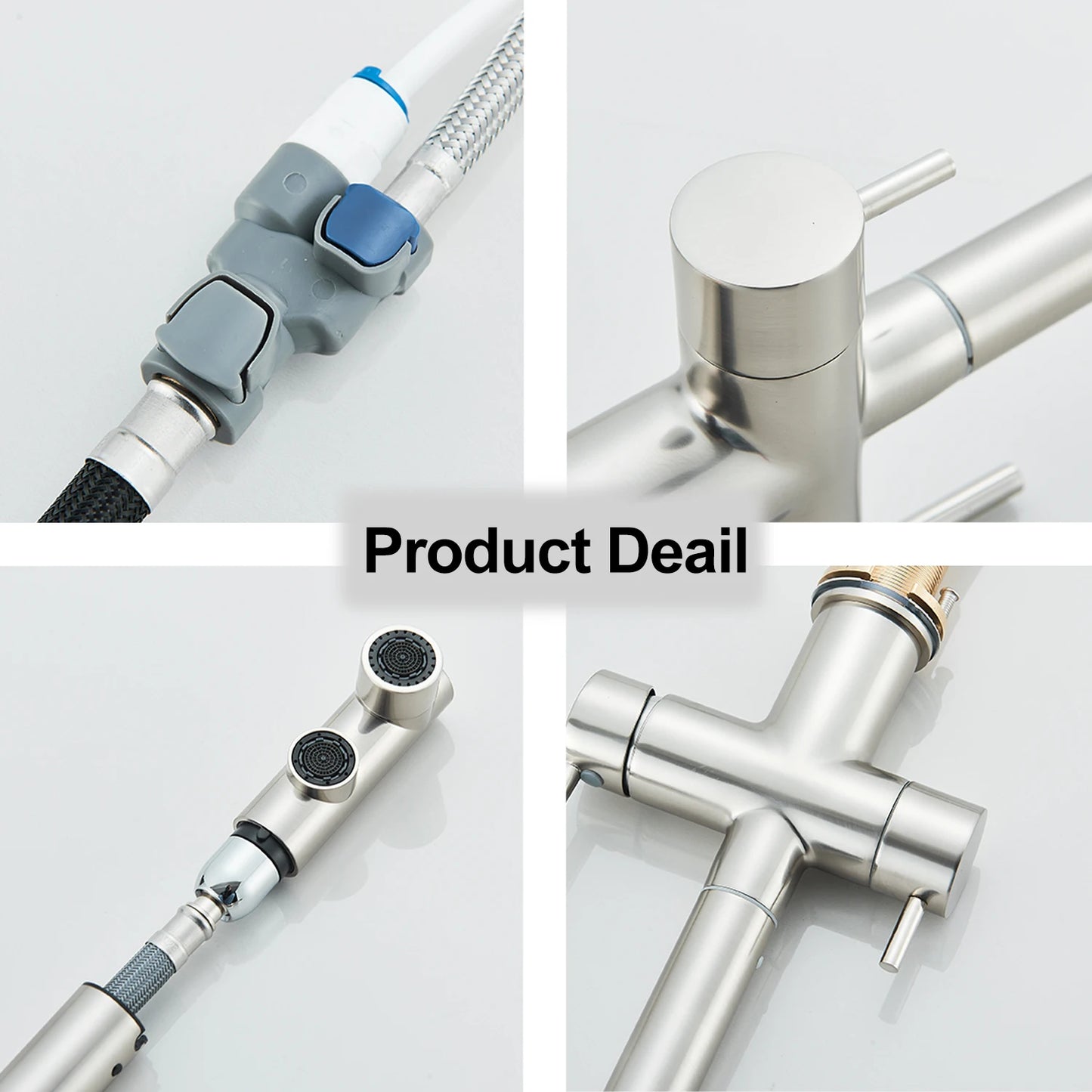 Chrome Black Filter Pull Out Kitchen Faucet Deck Mount 360 Degree Rotation Purified Tapware Cold Hot Crane Tap Dual Spouts Drink