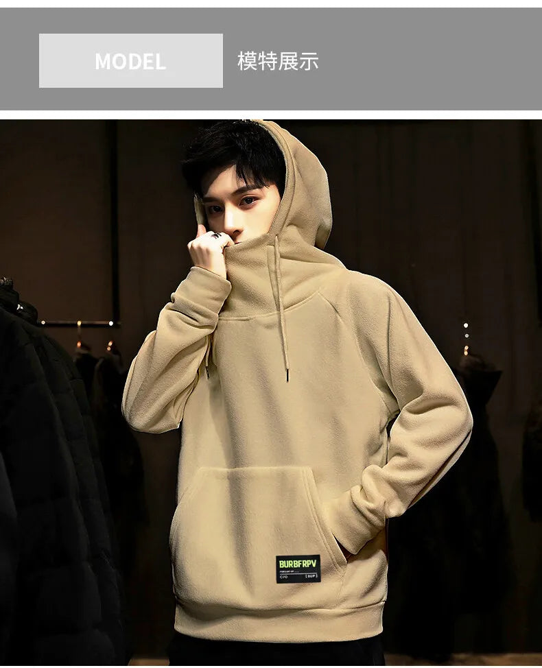 2024 Men's Thick Polar Fleece Sweatshirt Paired Couple Y2k Streetwear Autumn Winter Hood Sports Black Windproof Oversized Hoodie