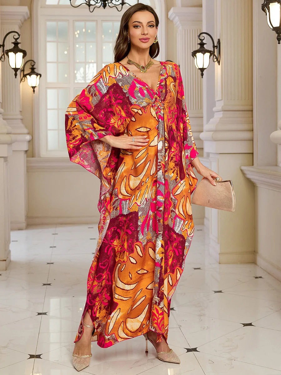Kaftan Dresses for Women Wave Neck Swimsuit Cover Up Caftan Dress Plus Size Oversized Long Beach Dress