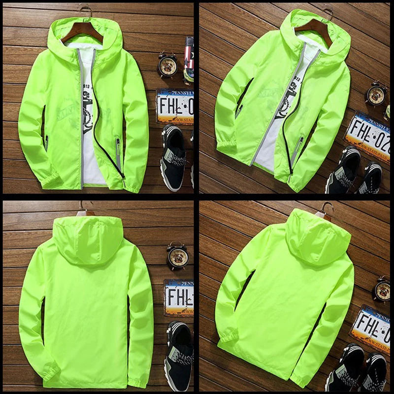 Mens Women Reflective Jacket DIY Custom Design Logo Windbreaker Zipper Jackets Coat Sunscreen Jacket Sports Pilot Oversized 7XL