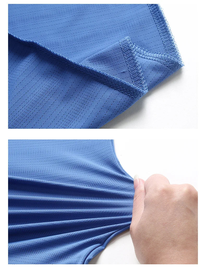 Summer Thin Ice Silk T-Shirt For Men Crew Neck Short Sleeve Casual Soft Fitness Tops Plain Oversized Tees