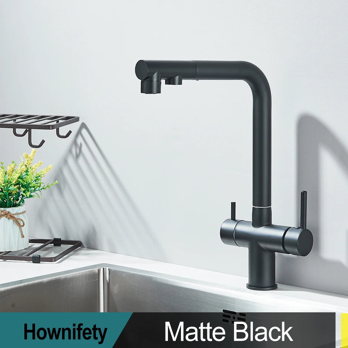 Chrome Black Filter Pull Out Kitchen Faucet Deck Mount 360 Degree Rotation Purified Tapware Cold Hot Crane Tap Dual Spouts Drink
