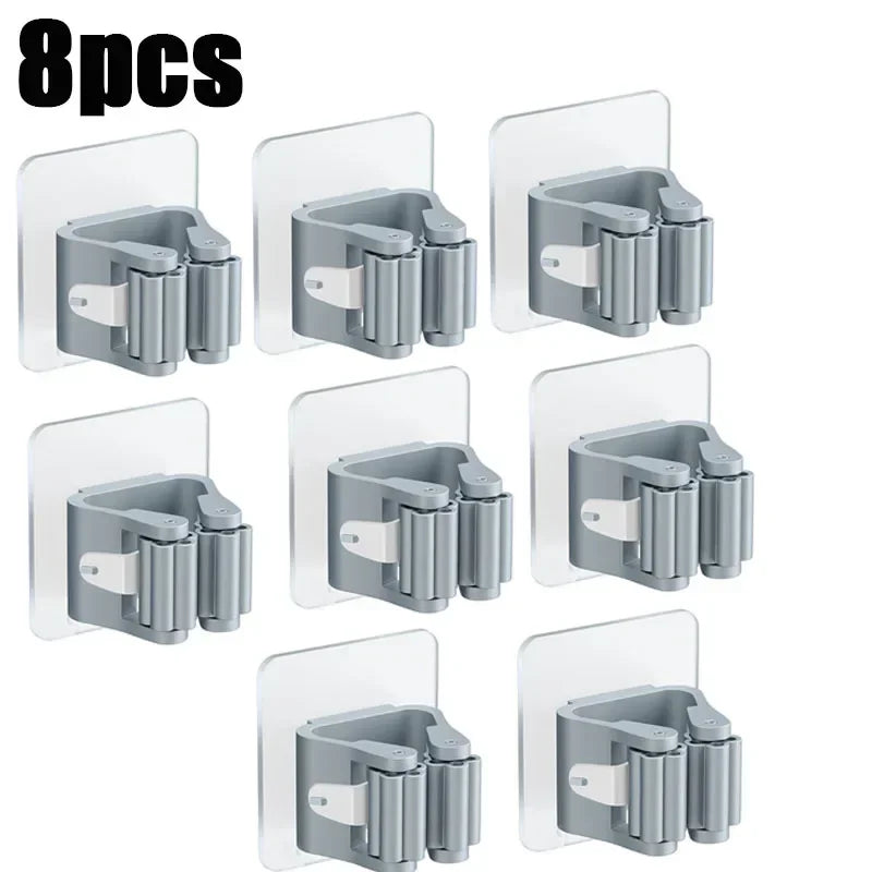 Mop Holder Self-adhesive Broom Stand Wall Mounted Mop Support Sweeping Brush Hook Storage Organizer Bathroom Kitchen Accessories