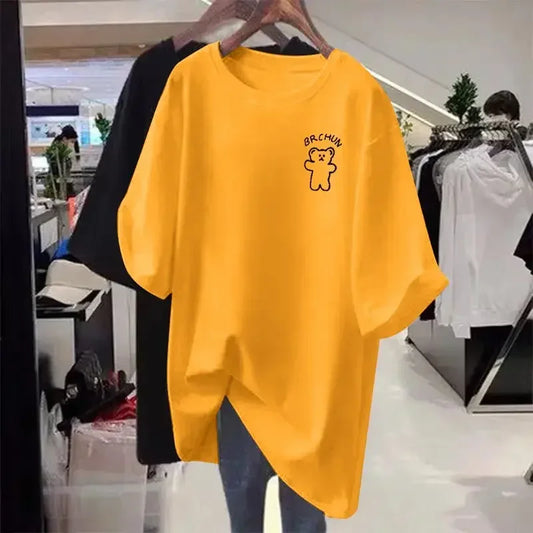 Women's casual loose oversized T-shirt, basic cartoon short sleeved top, 100 cotton, M-6XL elegant sweater