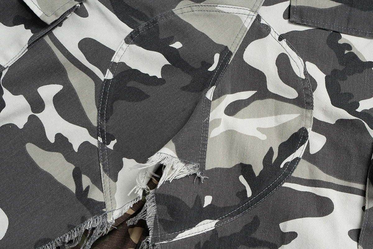 Fake Two Piece Spliced Camouflage Cargo Shorts for Men Wide Leg Patchwork Baggy Over Knee Length Pants Oversized Loose Short