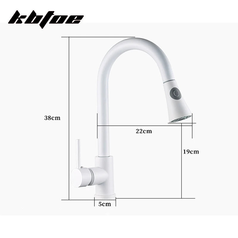 Black/Matte White Kitchen Faucet Single Hole Pull Out Stream Sprayer Head Sink Mixer Tap Deck Mounted Cold Hot Water Chrome Tap
