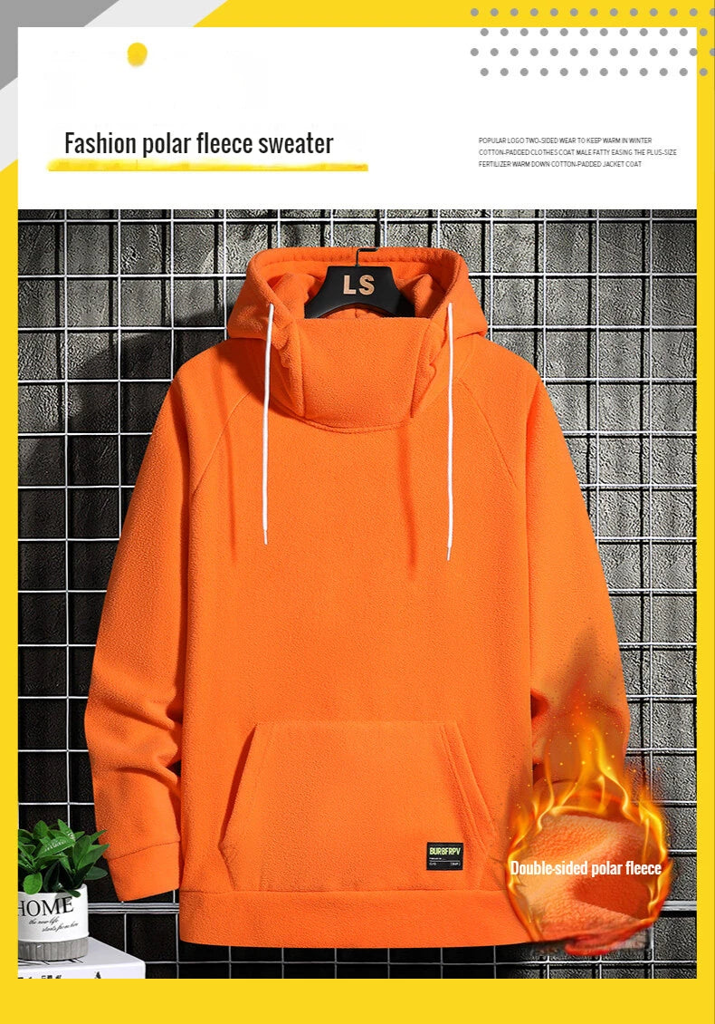 2024 Men's Thick Polar Fleece Sweatshirt Paired Couple Y2k Streetwear Autumn Winter Hood Sports Black Windproof Oversized Hoodie