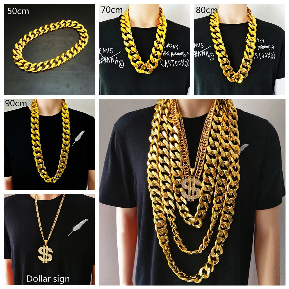 Hip Hop Gold Color Big Acrylic Chunky Chain Necklace For Men Punk Oversized Large Plastic Link Chain Men's Jewelry