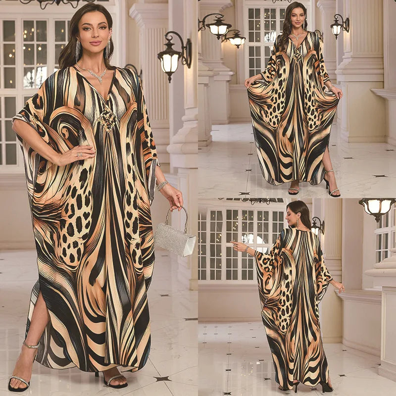 Kaftan Dresses for Women Wave Neck Swimsuit Cover Up Caftan Dress Plus Size Oversized Long Beach Dress