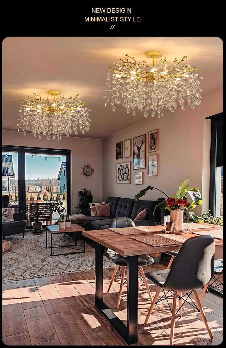Round Chrome K9 Crystal Ceiling Chandelier For Bedroom Living Dining Room Kitchen Table Modern Crystal Branch Pendant Chandelier
