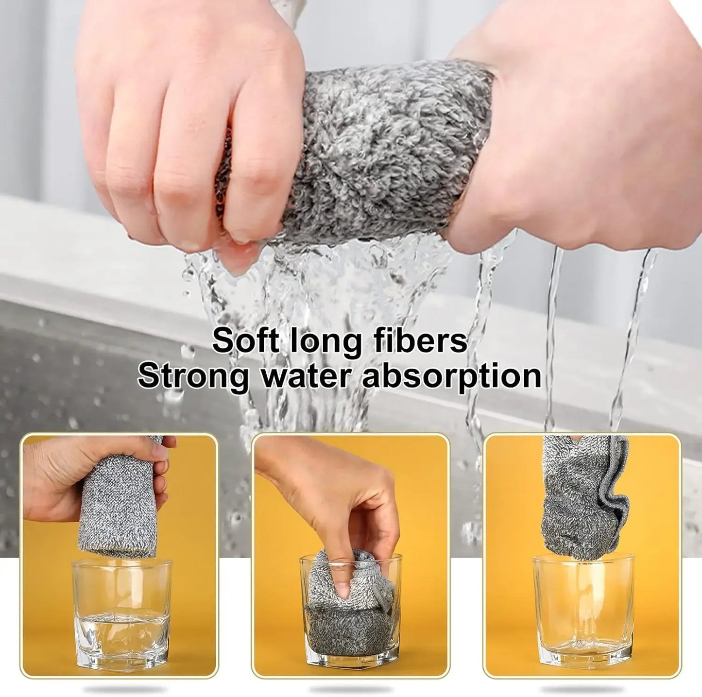 1/5PCS Thickened Gray Bamboo Charcoal  Super Absorbent Dishcloth Anti-grease Kitchen Wiping Rags Microfiber Cleaning Cloths