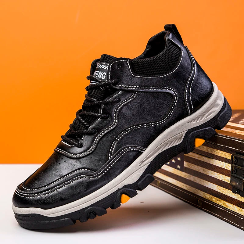 High Quality Leather Men Shoes Fashion Mens Casual shoes Comfortable Male Walking Sneakers Breathable Retro Non-slip Sport Shoes