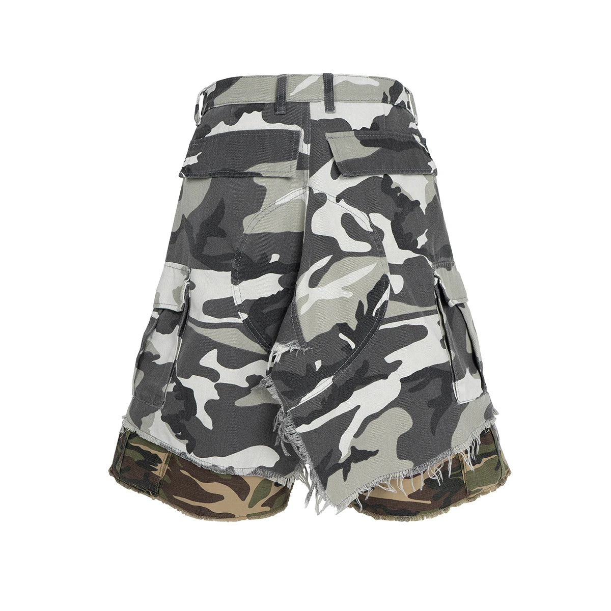 Fake Two Piece Spliced Camouflage Cargo Shorts for Men Wide Leg Patchwork Baggy Over Knee Length Pants Oversized Loose Short