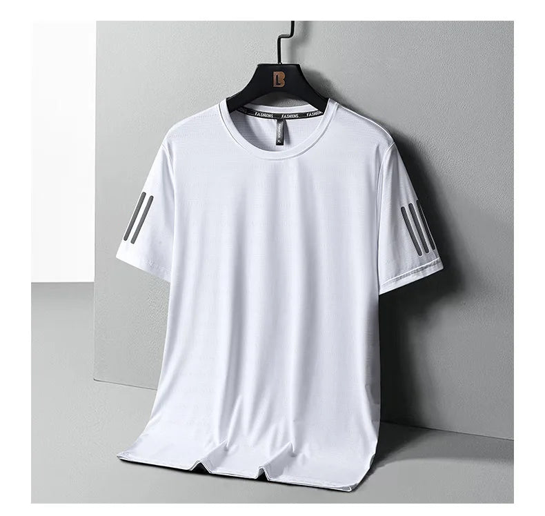 Summer Thin Ice Silk T-Shirt For Men Crew Neck Short Sleeve Casual Soft Fitness Tops Plain Oversized Tees