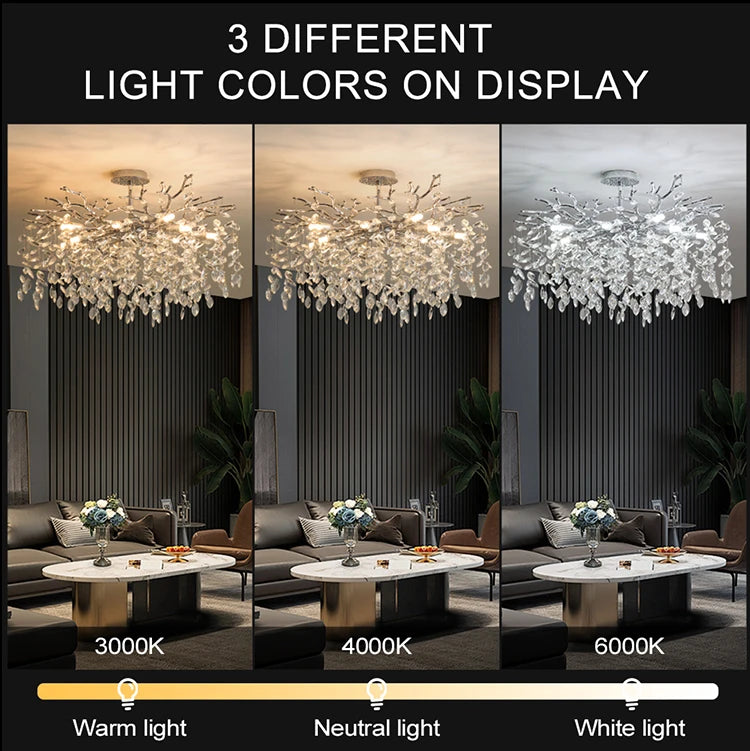 Round Chrome K9 Crystal Ceiling Chandelier For Bedroom Living Dining Room Kitchen Table Modern Crystal Branch Pendant Chandelier